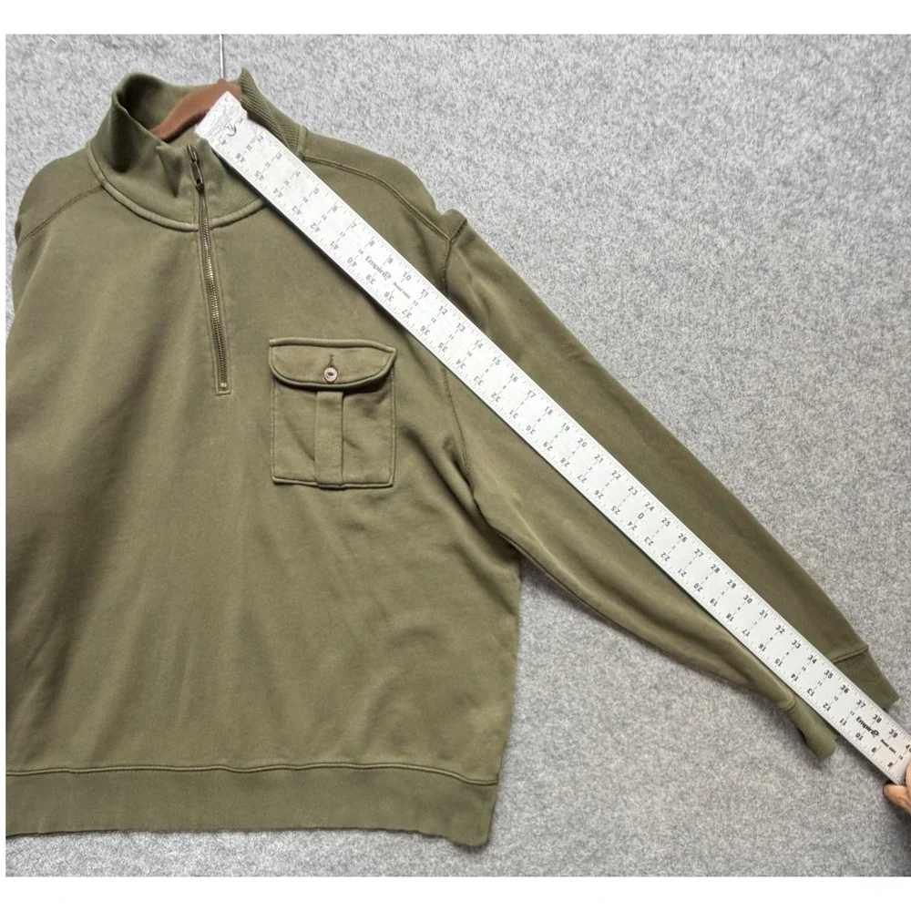 Banana Republic Mens XXL Olive Green Garment Dye Quarter Zip Sweatshirt Pocket